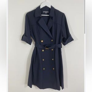 NAVY BELTED GOLD BUTTON DRESS